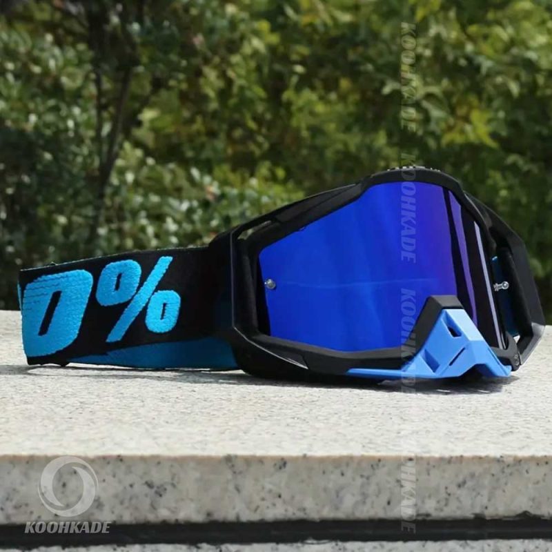 عینک طوفان و اسکی 100% فریم مشکی آبی لنز آبی RACECRAFT
