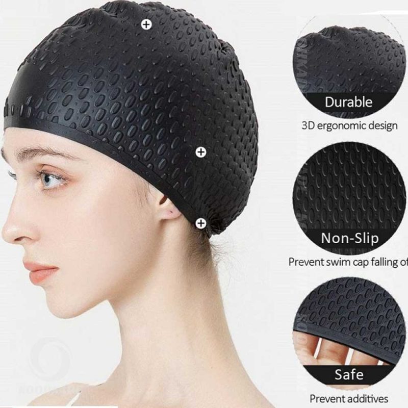 کلاه شنا آجدار SPORTY | کلاه شنا ضد آب برای موهای بلند اسپورتی sporty|کلاه شنا طرح ارینا مدل آجدار Bonnet Silicone-22 |کلاه شنا آجدار اسپورتی