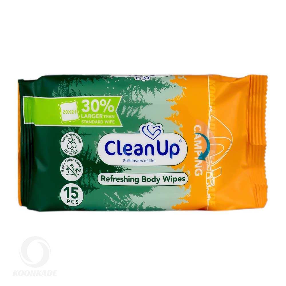 دستمال مرطوب 15 عددی CAMPING CLEAN UP| دستمال مرطوب اسپرت بدن کلین آپ |خرید دستمال مرطوب | قیمت دستمال مرطوب