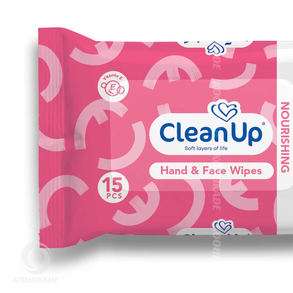دستمال مرطوب دست و صورت CLEAN UP رطوبت رسان پوست 15 عددی|دستمال مرطوب دست و صورت پوست حساس کلین آپ | خرید دستمال مرطوب کلین آپ